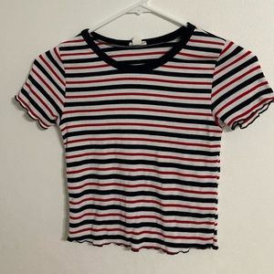 Garage cropped ribbed lettuce tripped size small baby tee RW&B striped, soft